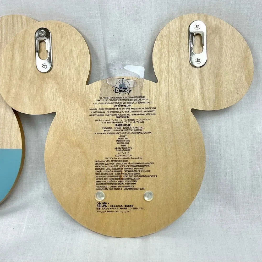 DISNEY Mickey Mouse Wall Hooks Wooden Wall Mount Set of 2 - New